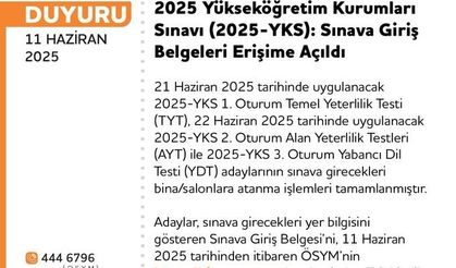 YKS giriş belgeleri erişime açıldı