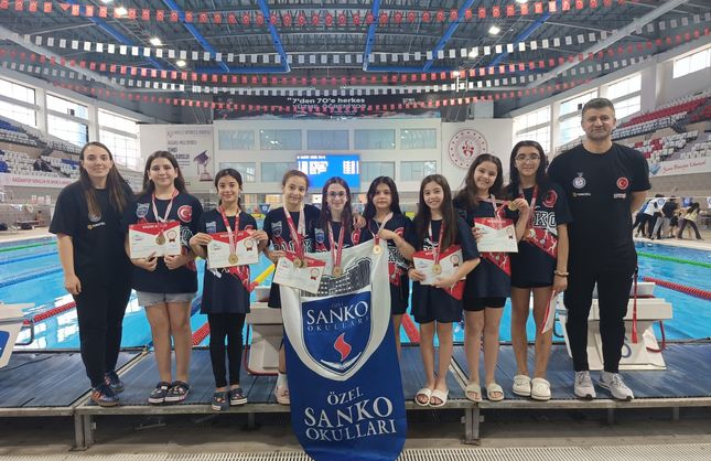 SANKO OKULLARI KÜÇÜK KIZ YÜZME TAKIMI BÖLGE ŞAMPİYONU OLDU