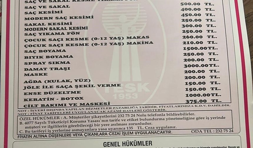 Kayseri'de berber ücretlerine zam