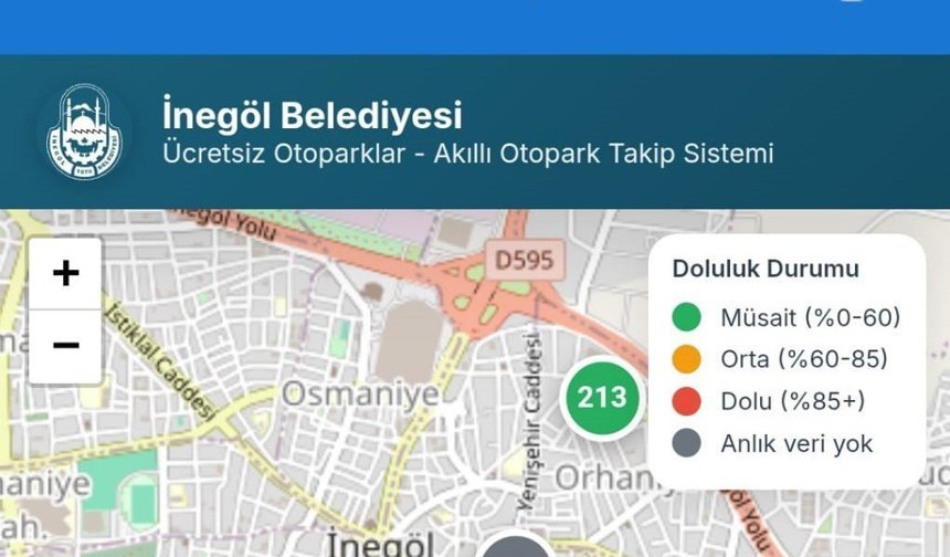İnegöl'de ücretsiz otoparkların anlık doluluk oranı artık cebinizde
