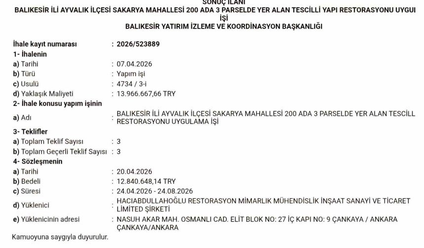 13 milyon TL'lik ihale tamamlandı, tarihi yapı yeniden hayat bulacak